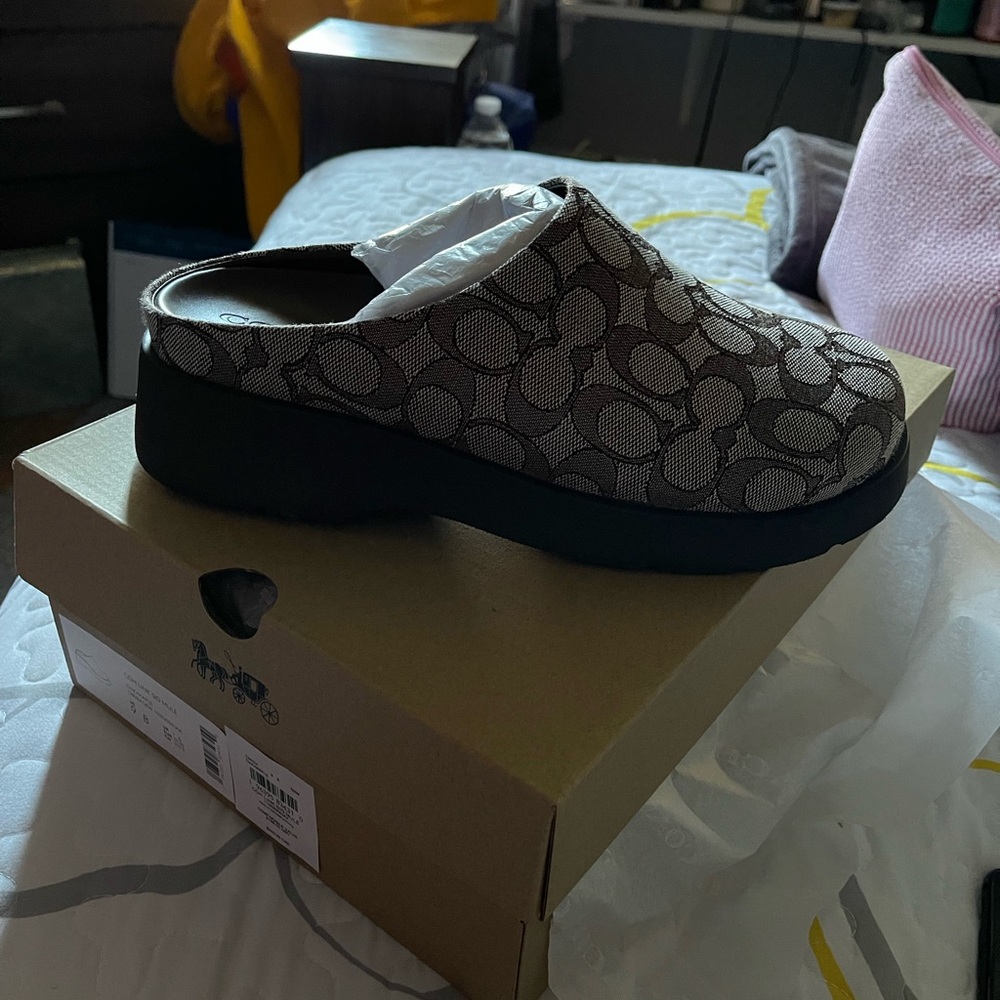 Coach Brown Monogram Mules
